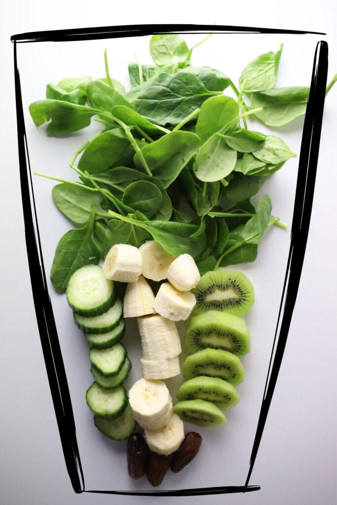 ingredients for a kiwi banana green smoothie